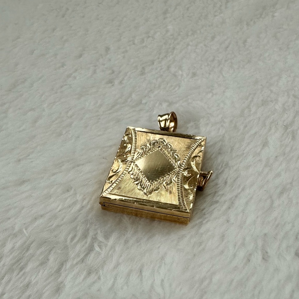 Gold Small Rectangle Book Locket - image 2